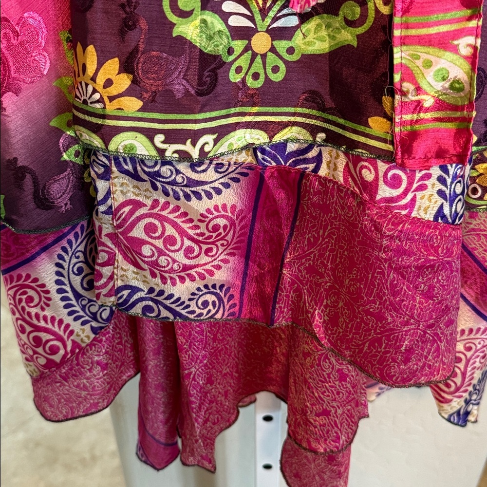 RHEA PRINTED WRAP SKIRT IN MULTI PINK AND GREEN INDIAN PRINT Reversible - Picture 4 of 10